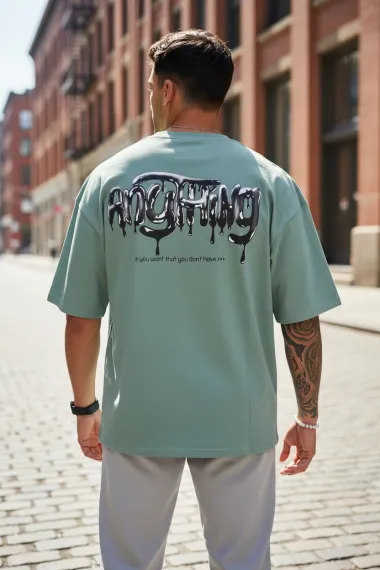 Tricou barbati vernil, cu imprimeu pe spate, oversize 11818 O5-7.2